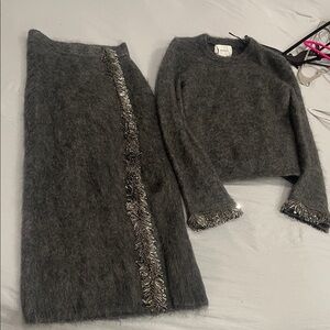 H&M Charcoal Gray Wool Blend Skirt with Tinsel Trim